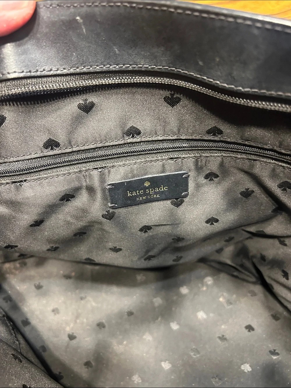 kate spade Black Leather Tote with Gold Logo Accent